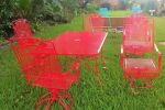 red metal table set